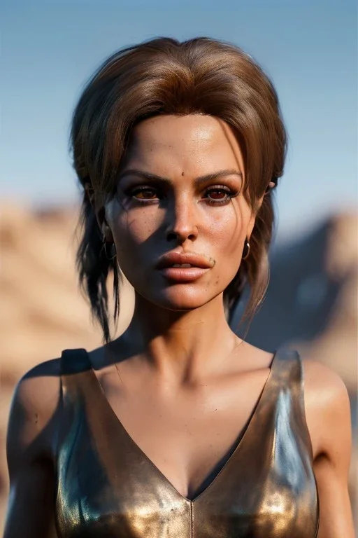 Portrait, young Raquel Welch, natural busty, prehistory leather dress, desert, Ultra realistic, prehistory style, wide angle view, soft color, highly detailed, unreal engine 5, ray tracing, RTX, lumen lighting, ultra detail, volumetric lighting, 3d, finely drawn, high definition.