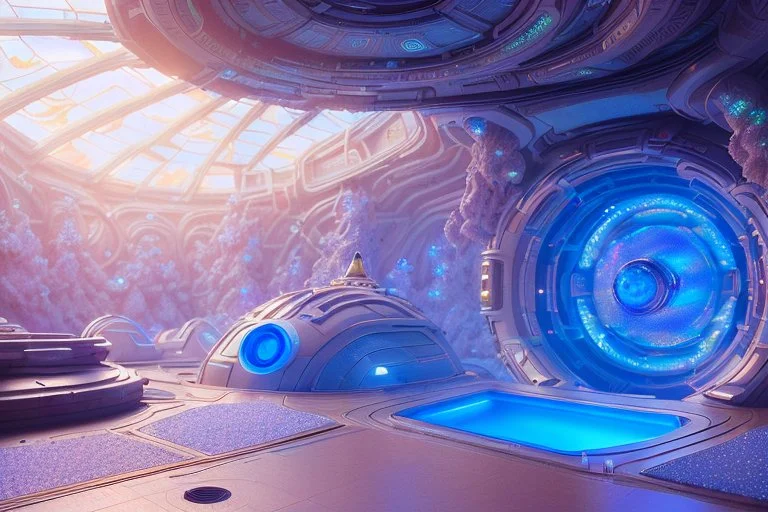 white and blue crystal galactic ambiance cinema4d scifi futuristic tunnelfield pools lighting sky, full of details, smooth, bright sunshine，soft light atmosphere, light effect，vaporwave colorful, concept art, smooth, extremely sharp detail, finely tuned detail, ultra high definition, 8 k, unreal engine 5, ultra sharp focus