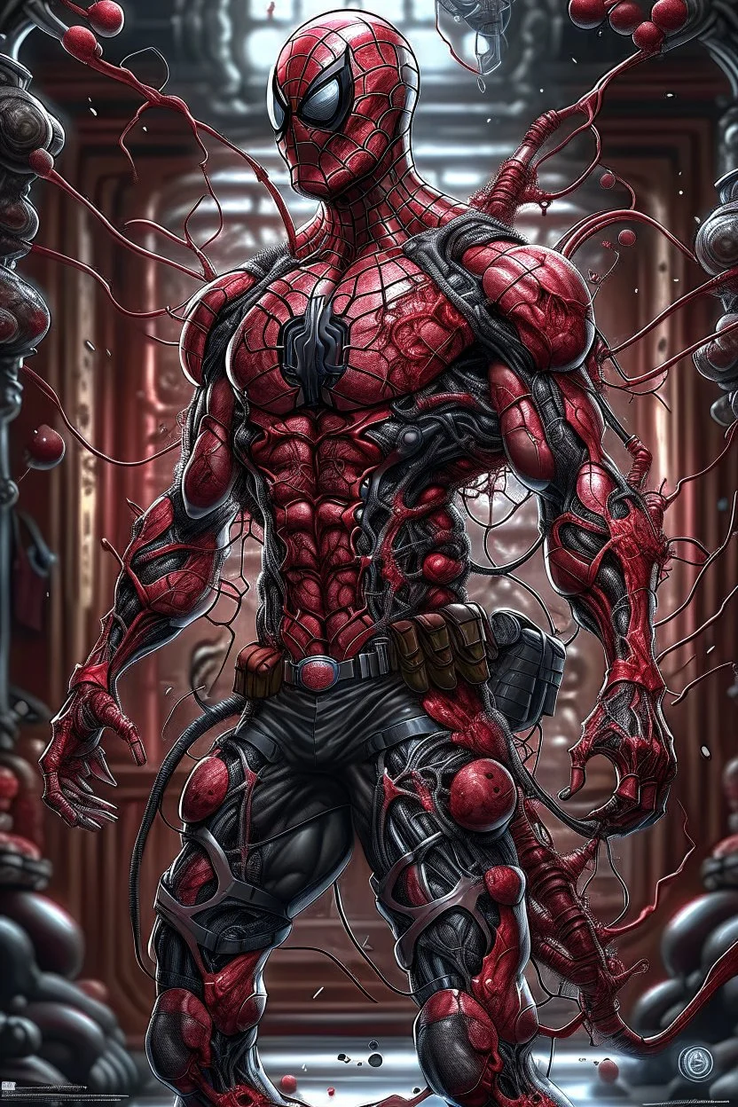 Fhoto full body, reality, Raw, spiderman is deadpool, digital art, intricate details, powerful composition, captivating, trending on art station, sharp focus, studio photo, intricate details, highly detailed, by addie_digi