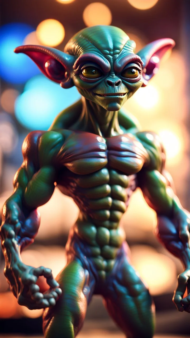 alien gremlin virgin pimp flexing muscles in heaven,bokeh like f/0.8, tilt-shift lens 8k, high detail, smooth render, down-light, unreal engine, prize winning