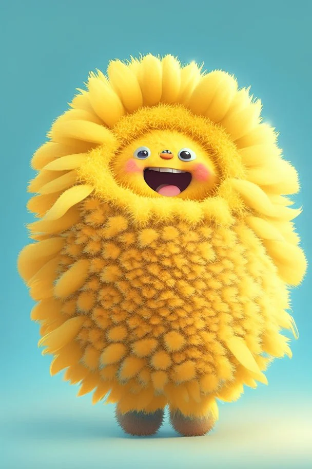 Cheery and cute sunflower avatar full body in fluffy material