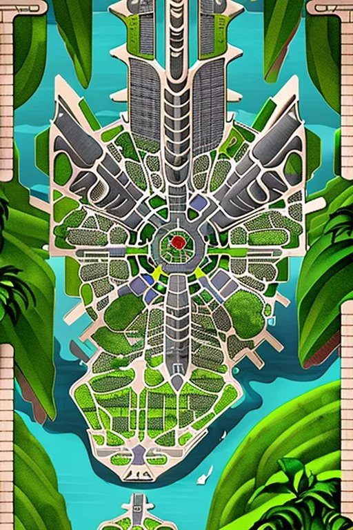 high detail map of an entire tropical dystopian capital city for a d&d game