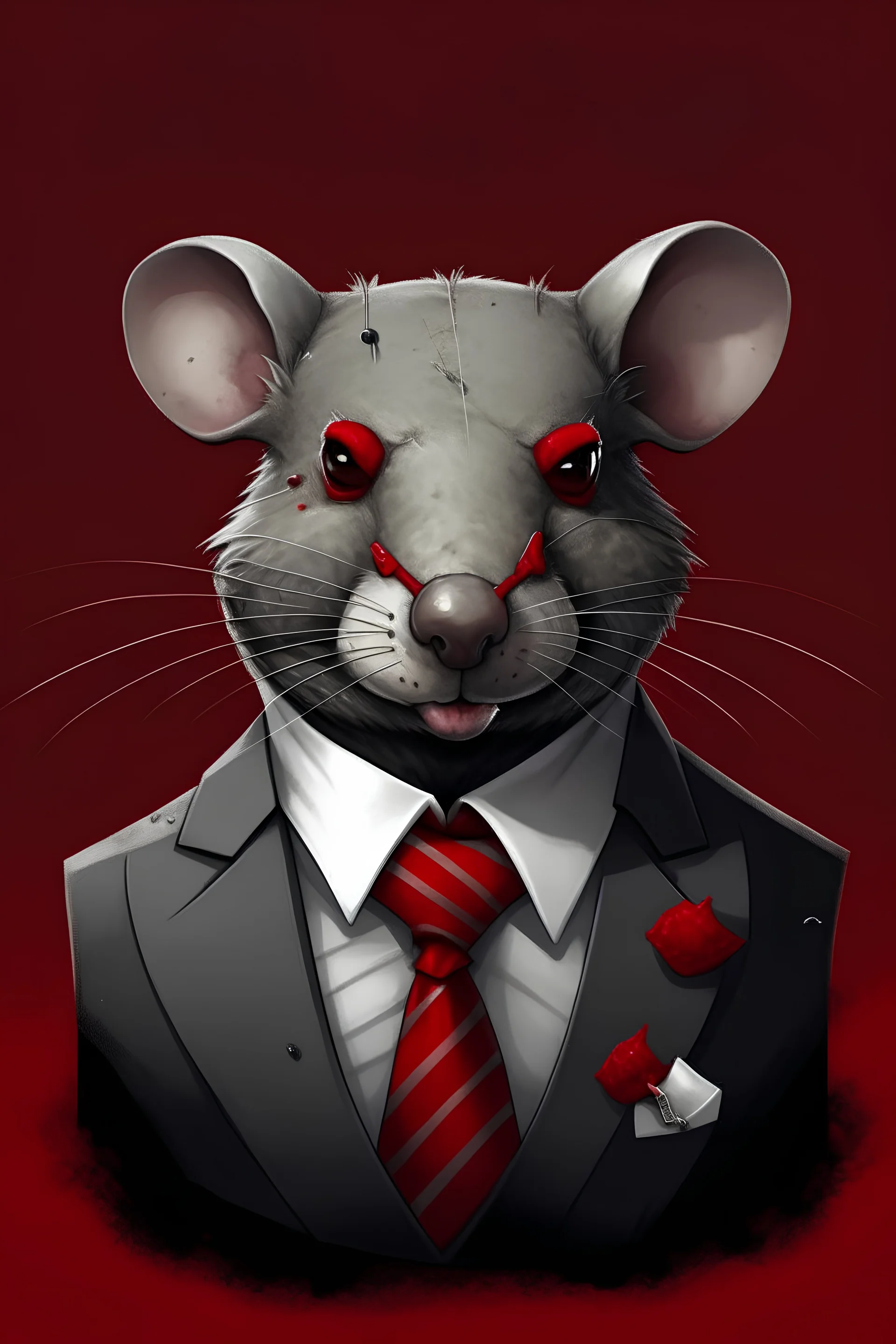 rat head with bear body robotic tuxedo red tie indonesian flag