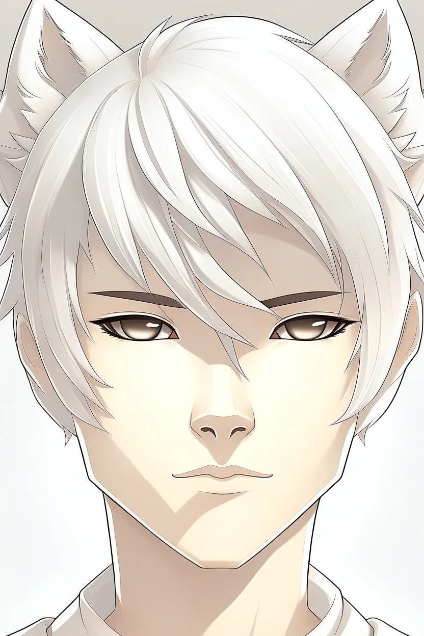 Anime man with white fox ears realistic, human face