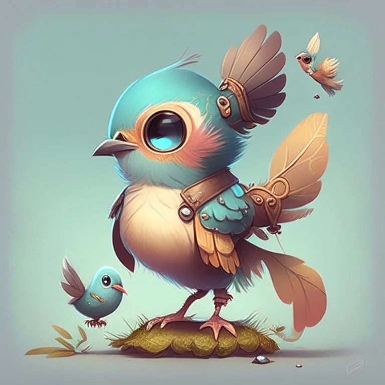 cute character design of a fantasy bird with a mouse