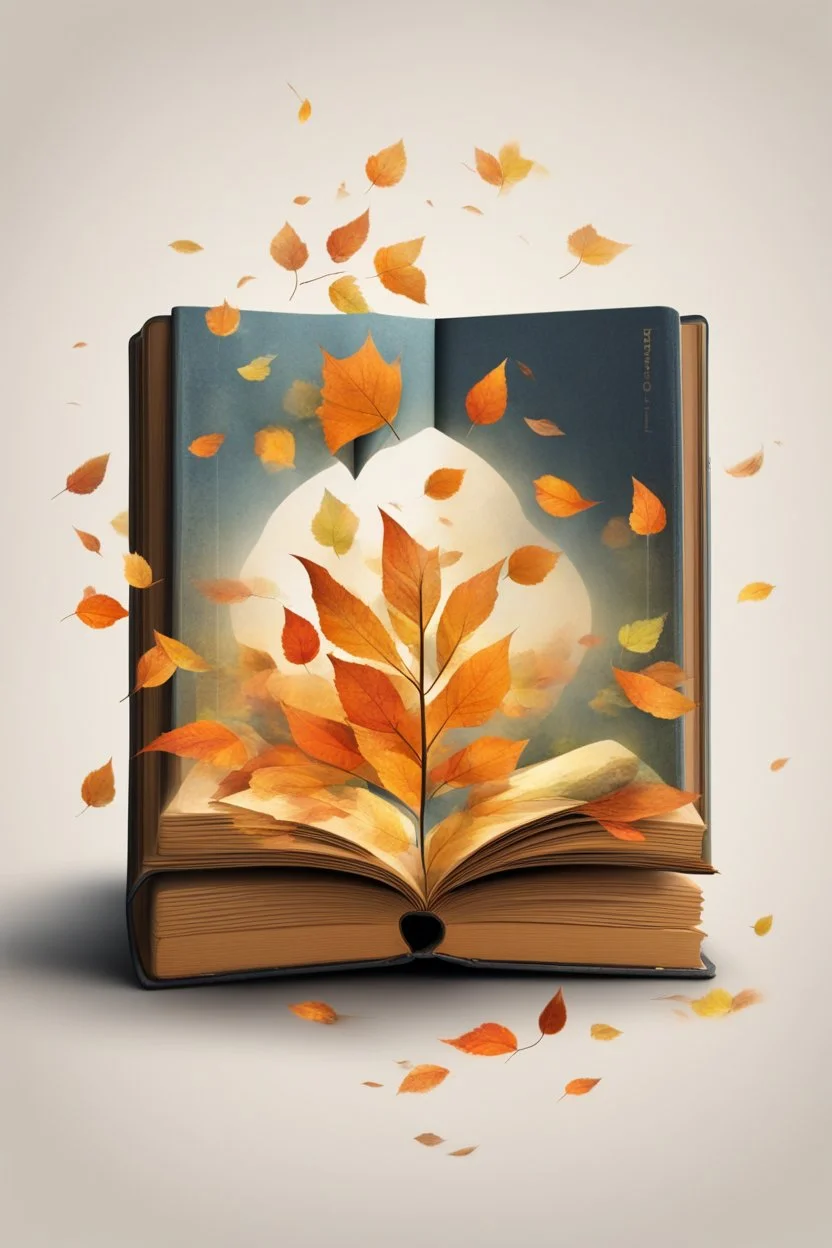 square logo , landscape with leaf fall, flying leaves in the book