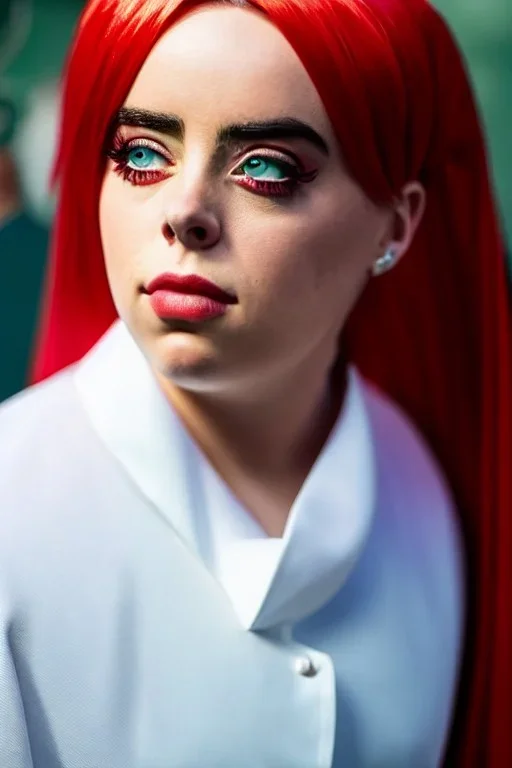 Billie Eilish, Maid Costume, high detail, realistic, 8k, not to be distinguished from a photo, identical pupils