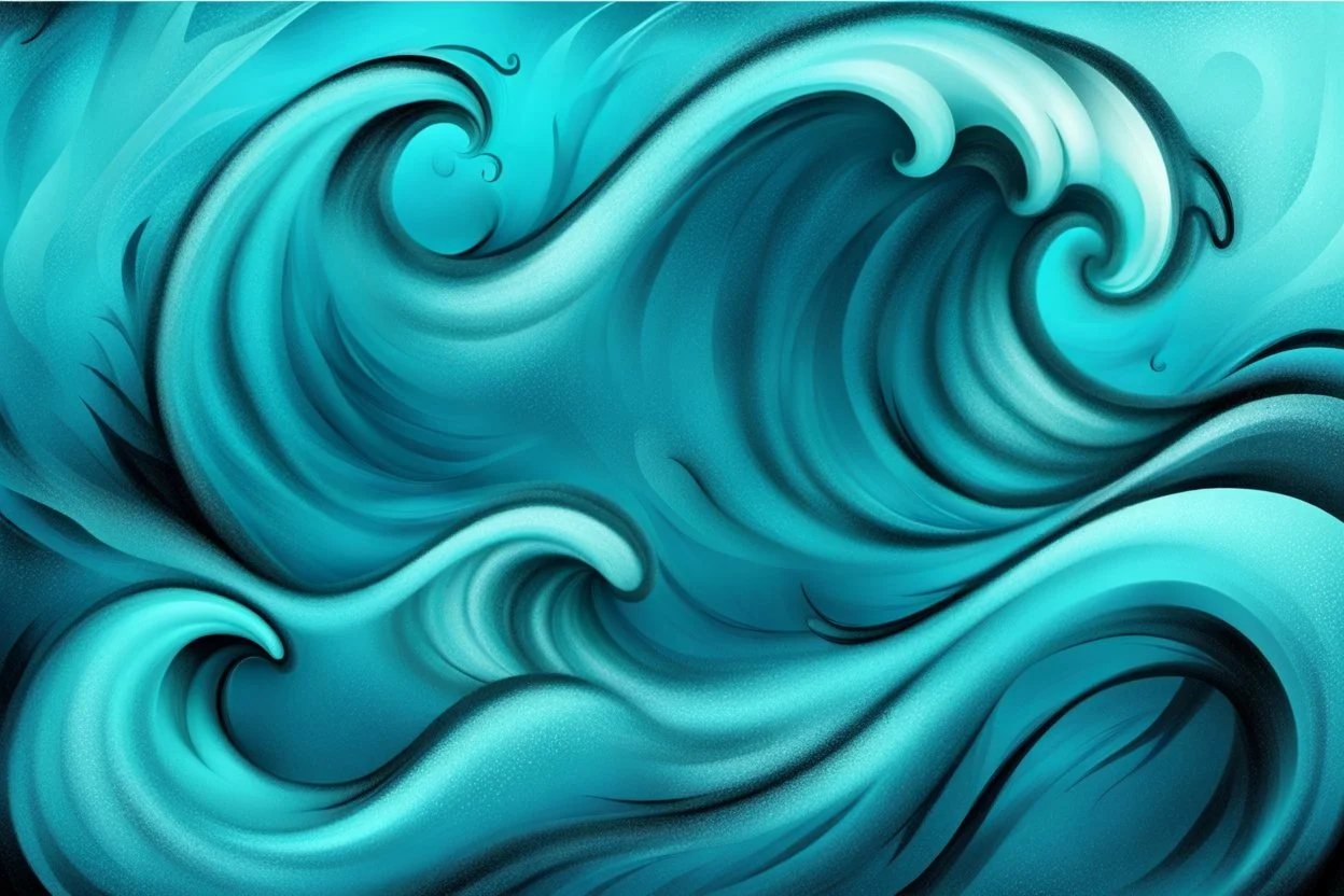 a background of a fun stylized waves with smooth black linework, blue teal tones, surf culture, kawaii cute, soft edge