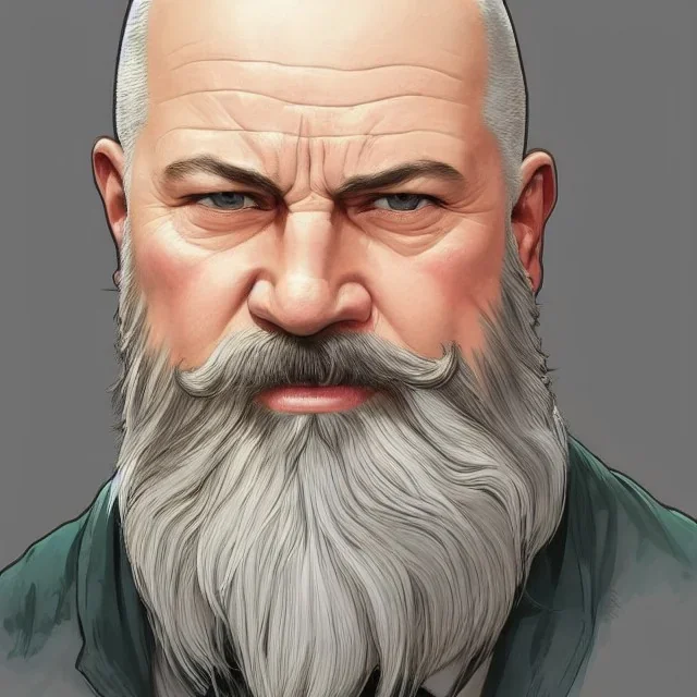 "MIddle aged white human male, with a trimmed but uneven beard, piercing green eyes with slick back hair head and shoulders portrait, 8k resolution concept art portrait by Greg Rutkowski, Artgerm, WLOP, Alphonse Mucha dynamic lighting hyperdetailed intricately detailed Splash art trending on Artstation triadic colors Unreal Engine 5 volumetric lighting Splash art fantasy"