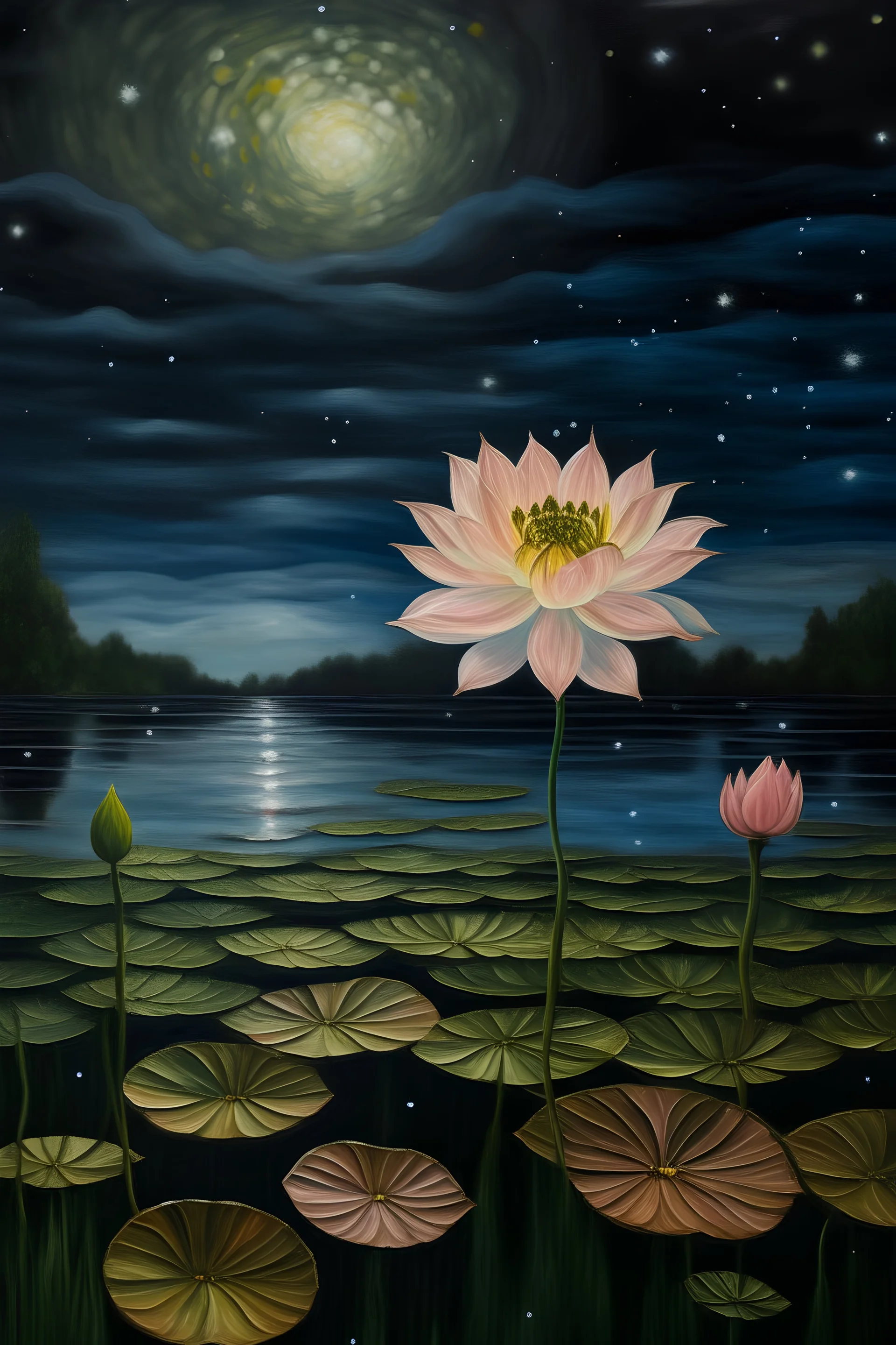 Lotus rose in the painting Starry Night