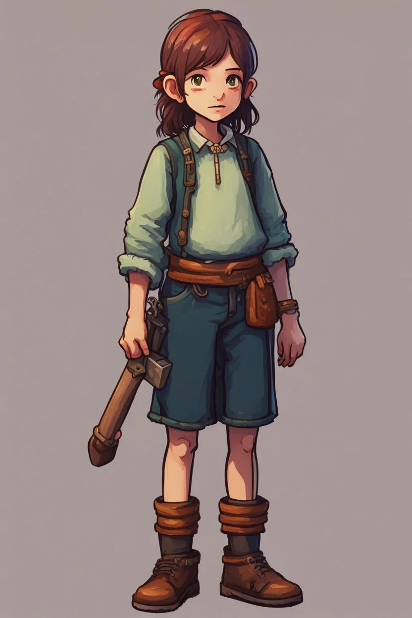 a young beggar girl who is ready to betray a man for money, stardew, valley style