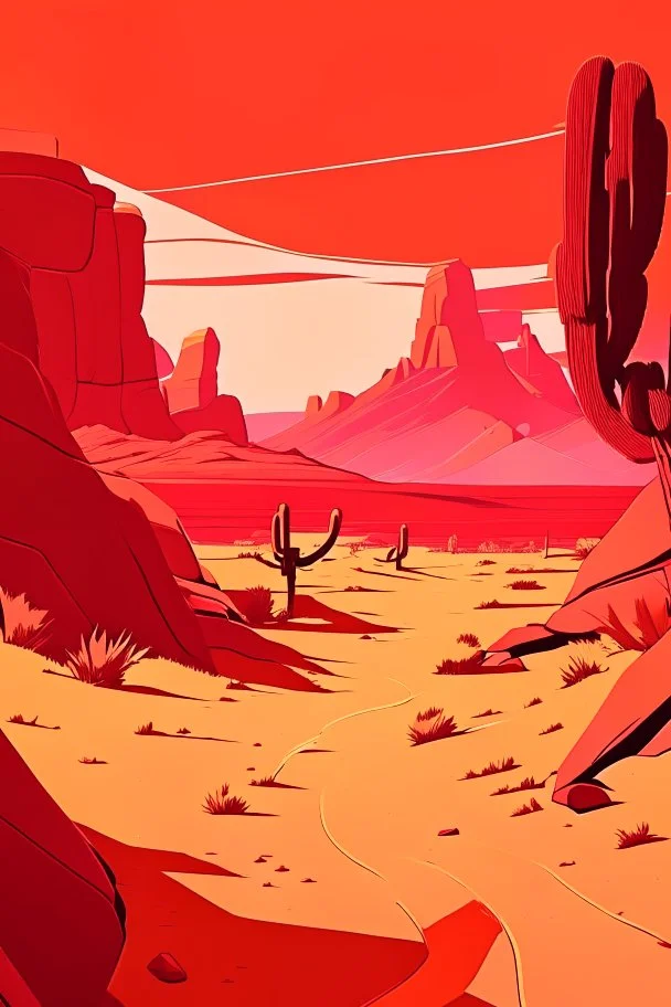 a simple red blooded desert valley cel shading anime style