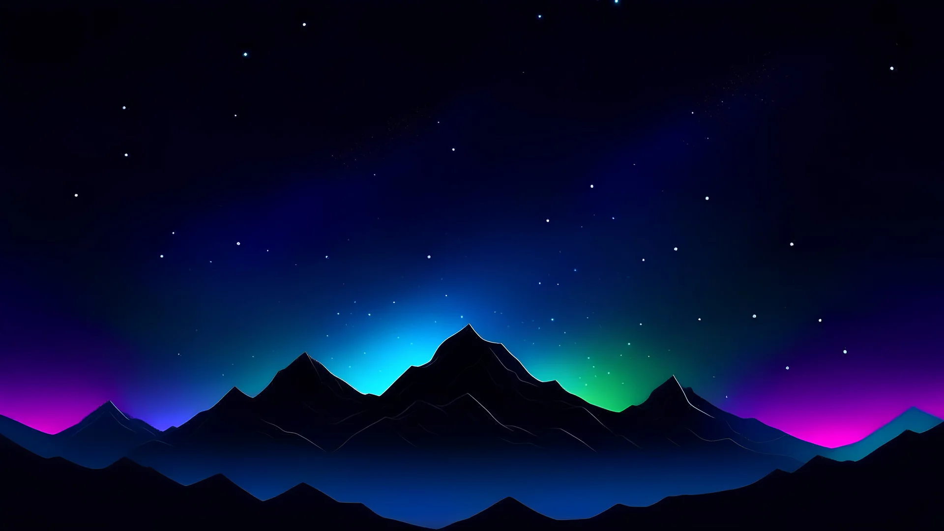 dark mountain background, starry night sky, blue and purple gradient sky, mountain top, aurora borealis