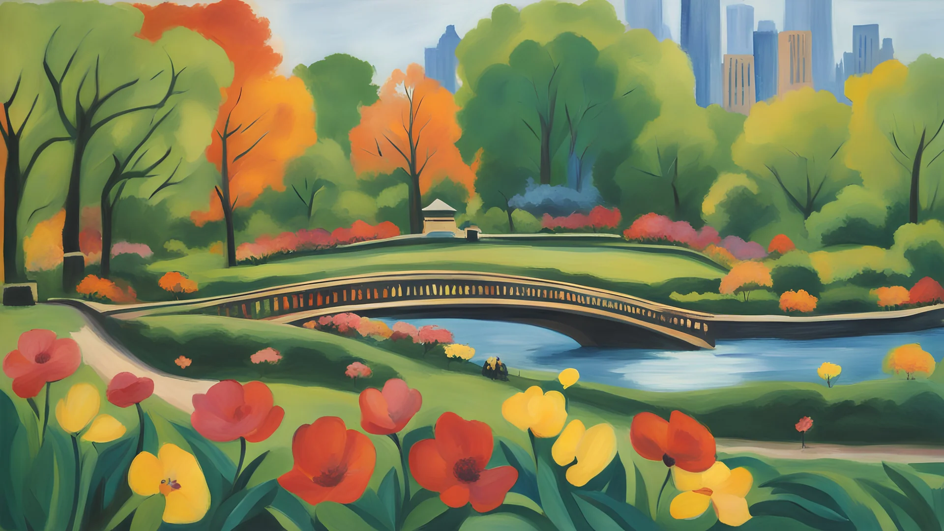 central park, in the style of Raoul Dufy