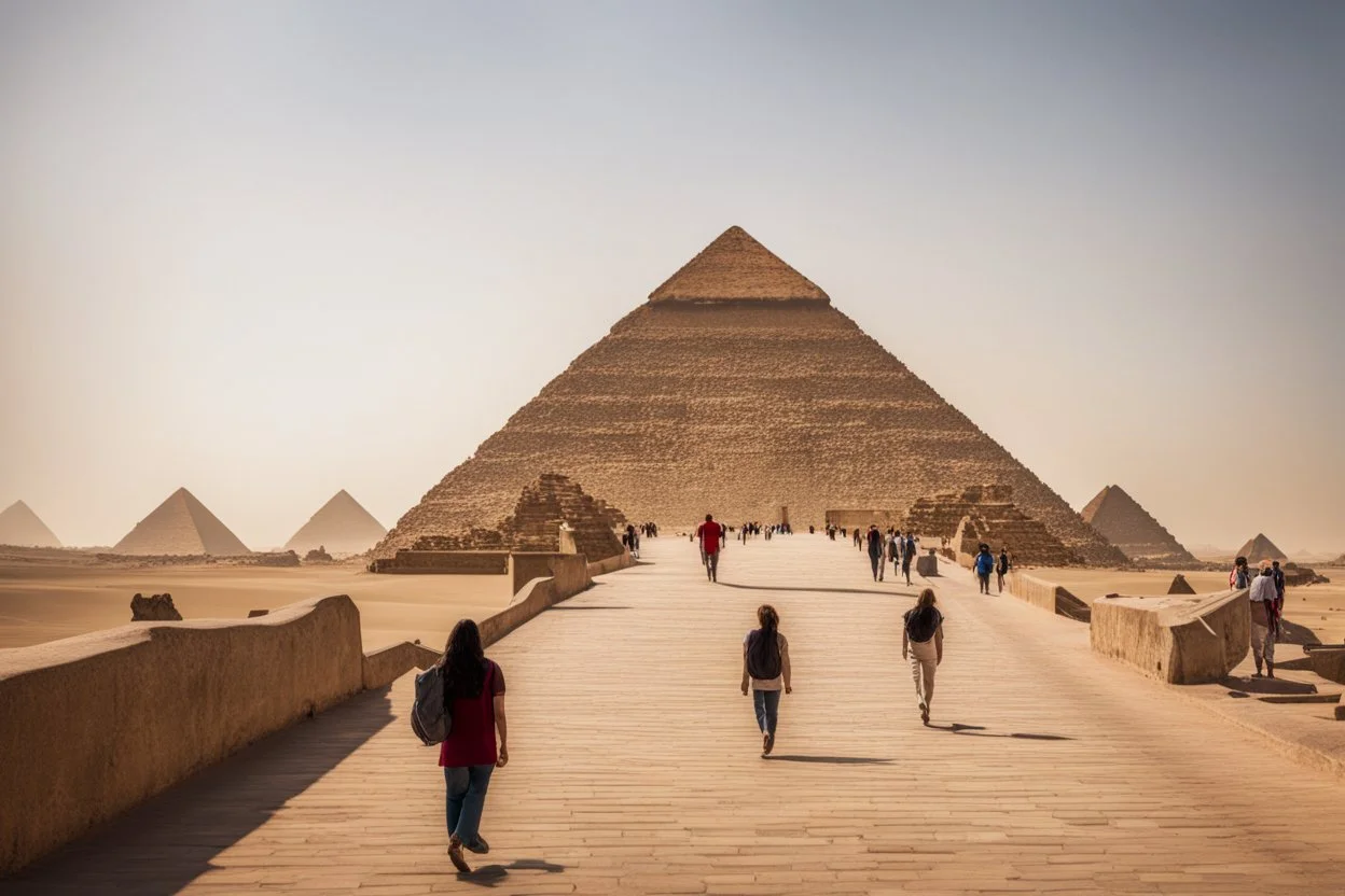 tourist walkway with the pyramids