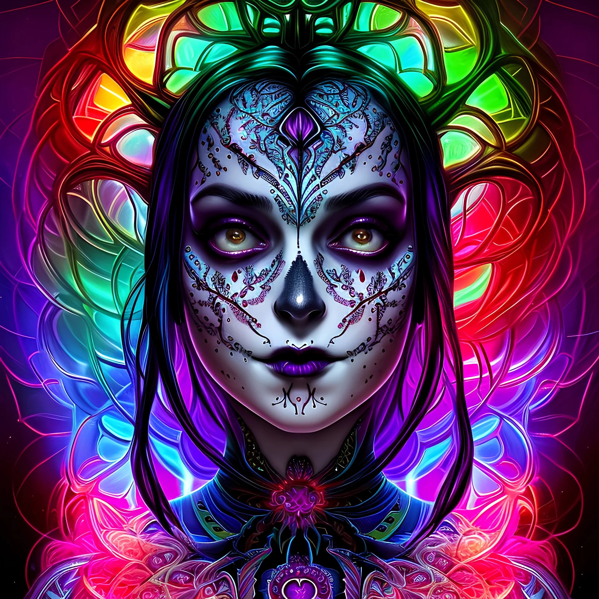 A vivid fractal mandala look Wednesday Addams face with purple electronic circuits, centered, symmetry, painted, intricate, volumetric lighting, beautiful, rich deep colors masterpiece, sharp focus, ultra detailed, in the style of Dan Mumford and Marc Simonetti, astrophotography