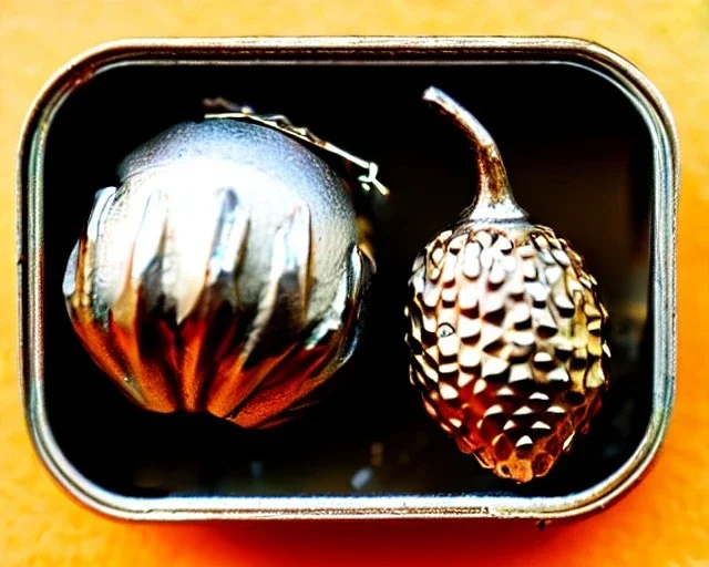 one acorn in tin box with note tied around