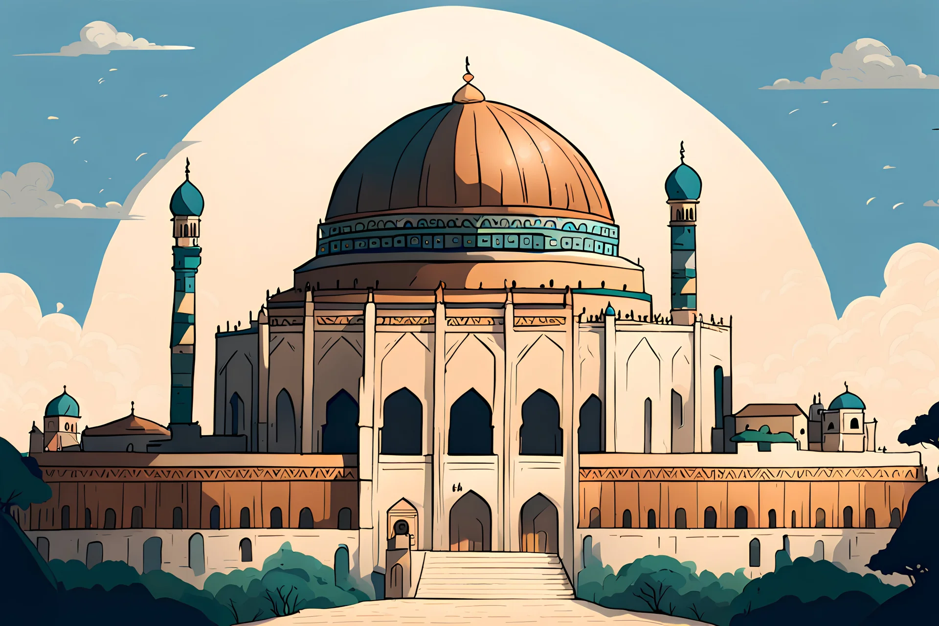 make an illustration of the dome of the Rock in the style of Hayao Miyazaki