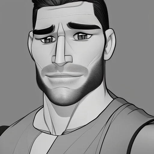 Buff dude with chiseled cheeks, black and white portait, gigachad