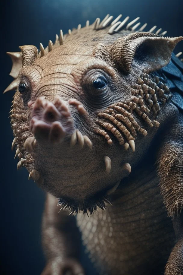 human-sized sloth-like creature Boar alien ,intricate and highly detailed, 8k resolution, sharp focus, Photo Quality portrait,Beautiful Composition, studio lighting