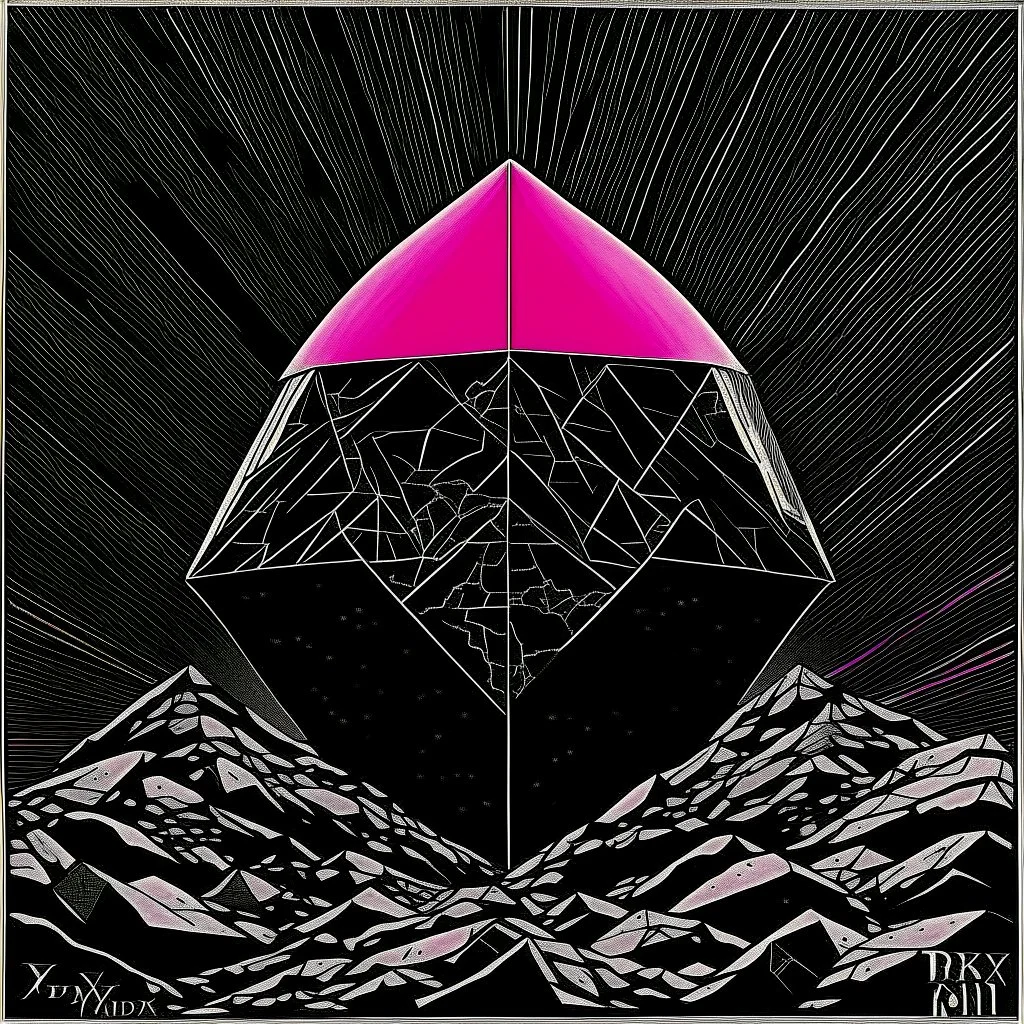 And if your head explodes with dark forebodings too I'll see you on the dark side of the moon, Pink Floyd album cover art, asymmetrical maximalism, dark brooding colors.