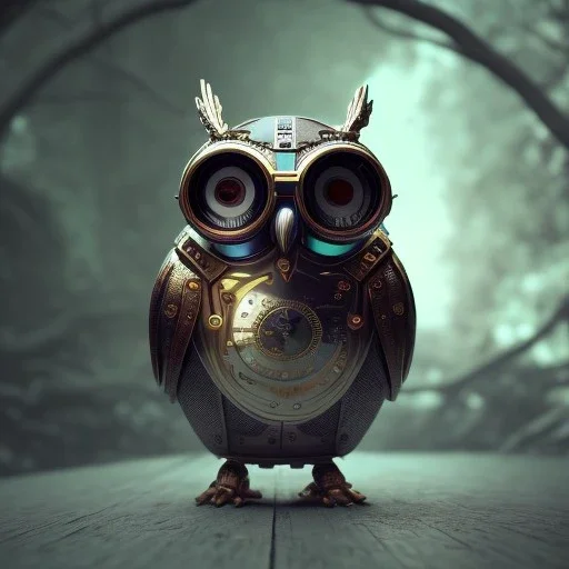 Steampunk Owl, tilt shift,miniature, extreme detail, Photorealism, macro lens 70mm,bokeh, cinema4d, HDR, 8k, unreal engine 5