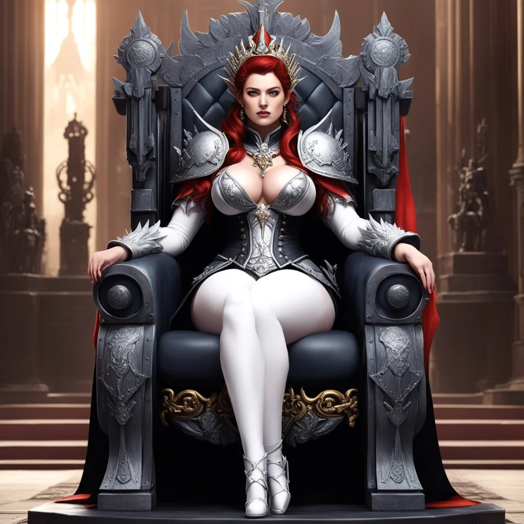 some extra heretical 40K, a genderbent version of Big Emmanuelle himself on the throne. Or is it herself here, I guess? regular, slightly fetishistic 40K style of depicting females with boobplates and all and still have the figure af the Big Emmanuelle exude an air of serious authority.