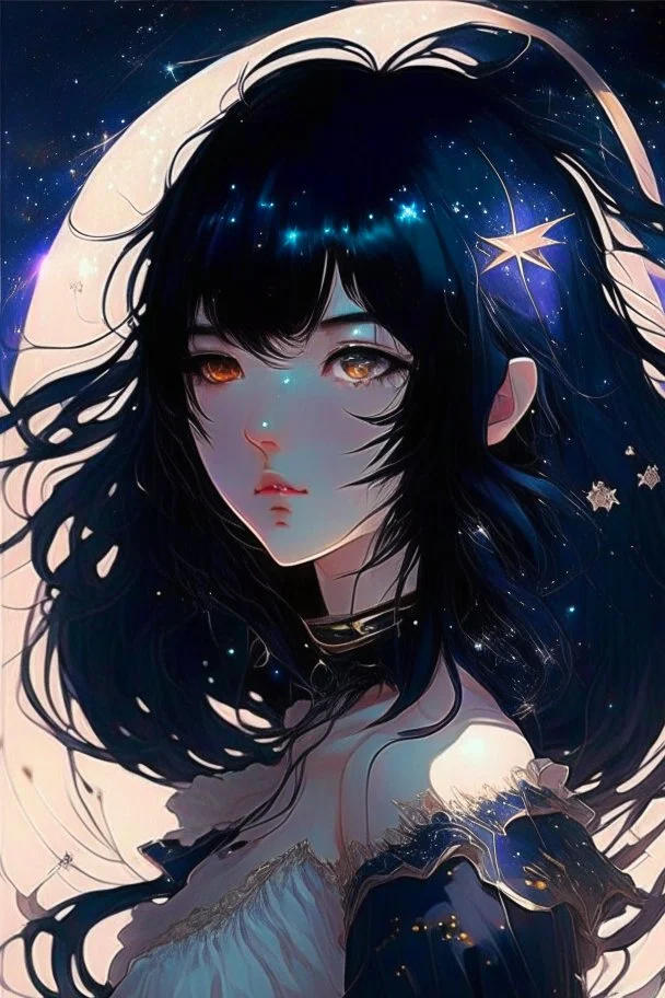 Celestial anime girl, black hair