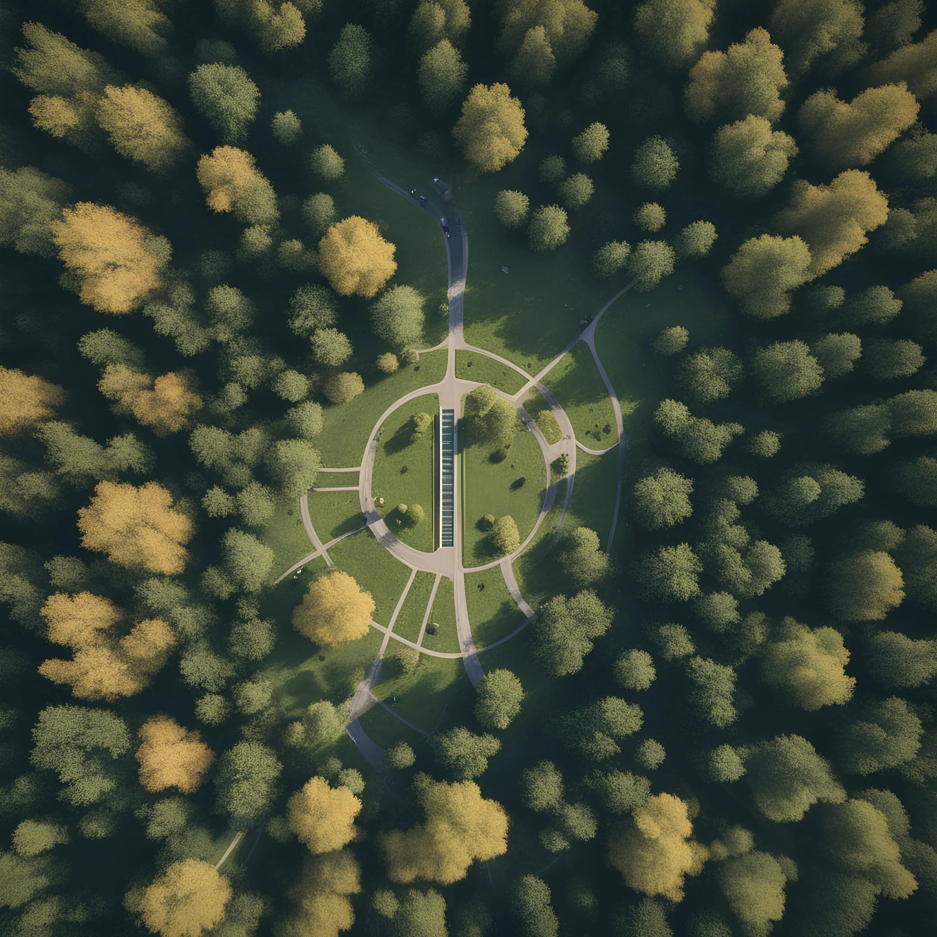 A top-down forest view city