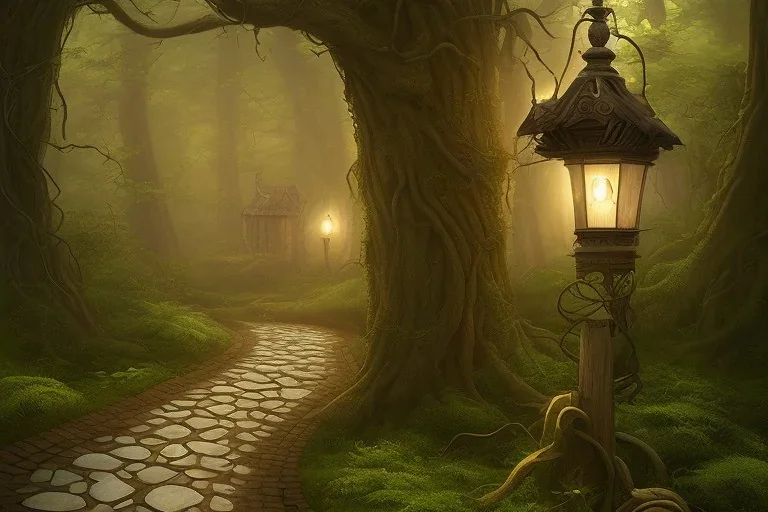 wooded forest stone lantern path