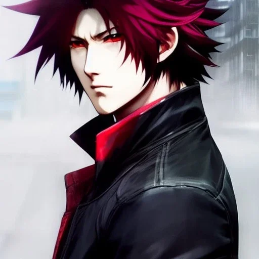 Detailed anime boy, crimson red hair, long classic taper hairstyle, dante dmc5 hairstyle, wolf ears protruding out, white trench coat, intricate details, full body portrait, keep head in frame, slight smile, black Japanese motif, concept art, highly detailed, digital painting, concept art, sharp focus, illustration, art by Yoji Shinkawa, WLOP and greg rutkowski and alphonse mucha and artgerm and yanjun Chen and Junji ito and Makoto Shinkai, HDR, octane render, highly detailed