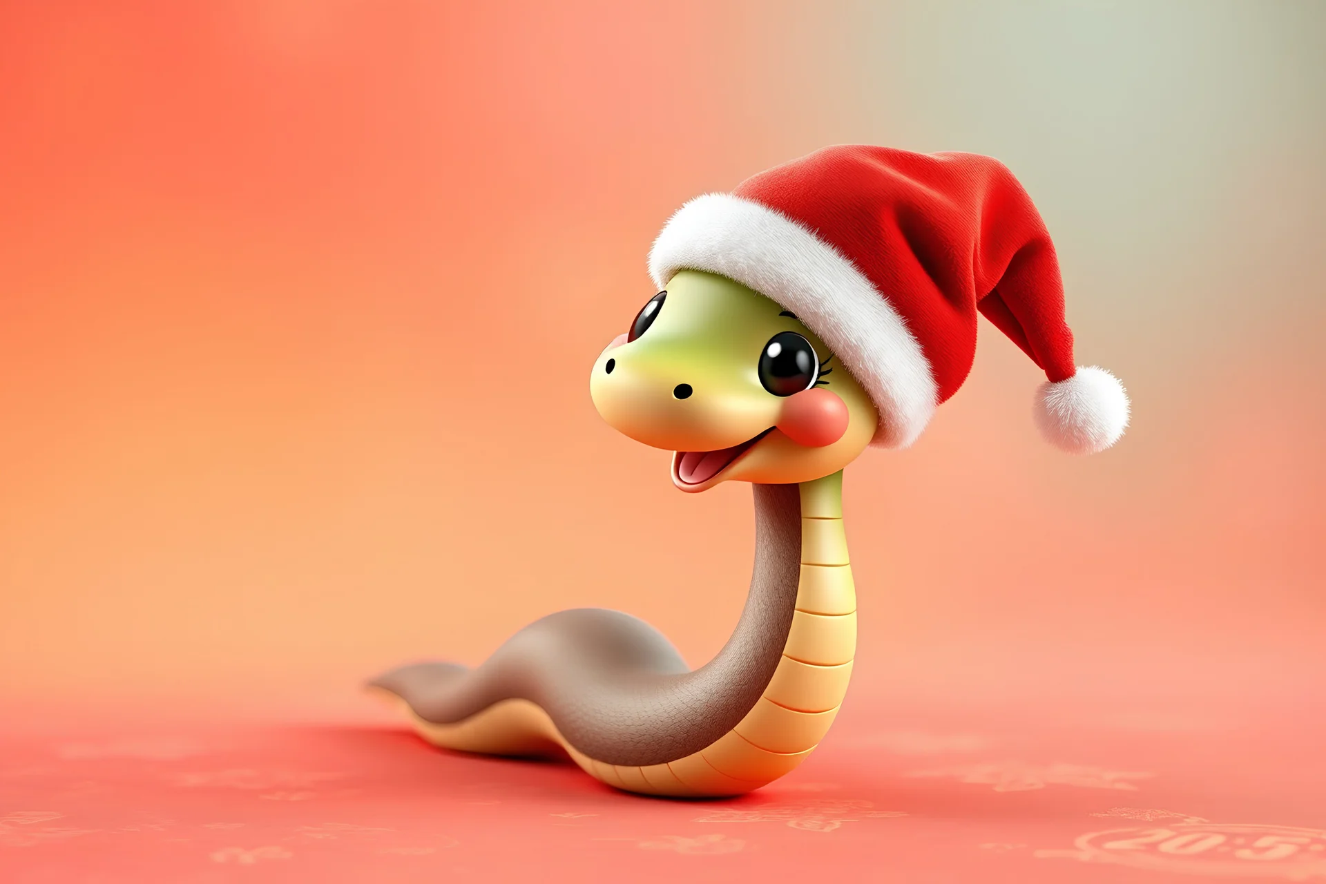 Cute Cartoon Snake. Chinese 2025 New Year symbol, happy animal character mascot in Santa hat. Happy funny serpent with spots on skin. 3D illustration isolated on colorful background