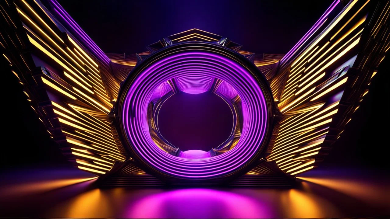 a 3d fractal stage structre made of metallic color 3d structures, pertty artistc background,dynamic lights
