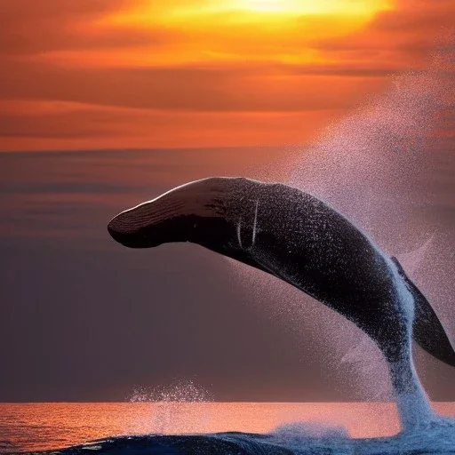 photograph of beautiful sperm whale jumping out of turbulent ocean water, stunning, magnificant, sunset sky, 8k resolution, high-quality, fine-detail, detailed matte, photography, illustration, digital art, Jeanloup Sieff, Marc Adamus, Ann Prochilo, Romain Veillon