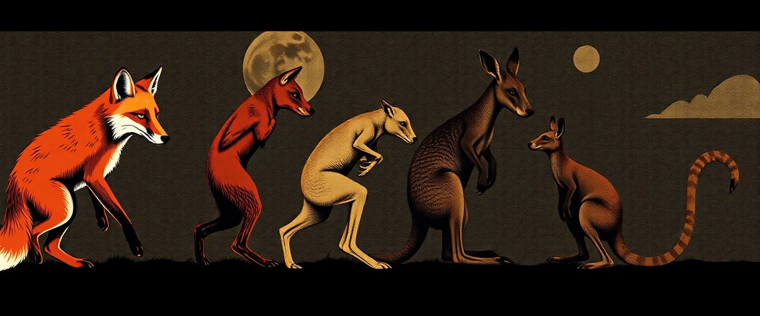 a study of evolution from foxes to kangaroos to humans