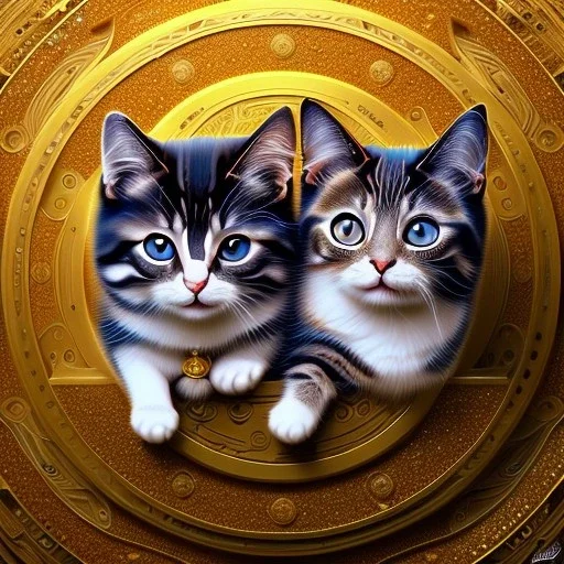 3d cute cats, beautiful rich, detailed yin and yang symbol, shiny, intricate, gorgeous, ultrafine detail, hyperrealism, trending , sharp focus, intricate details, highly detailed, glowing, glitter, complementary colours