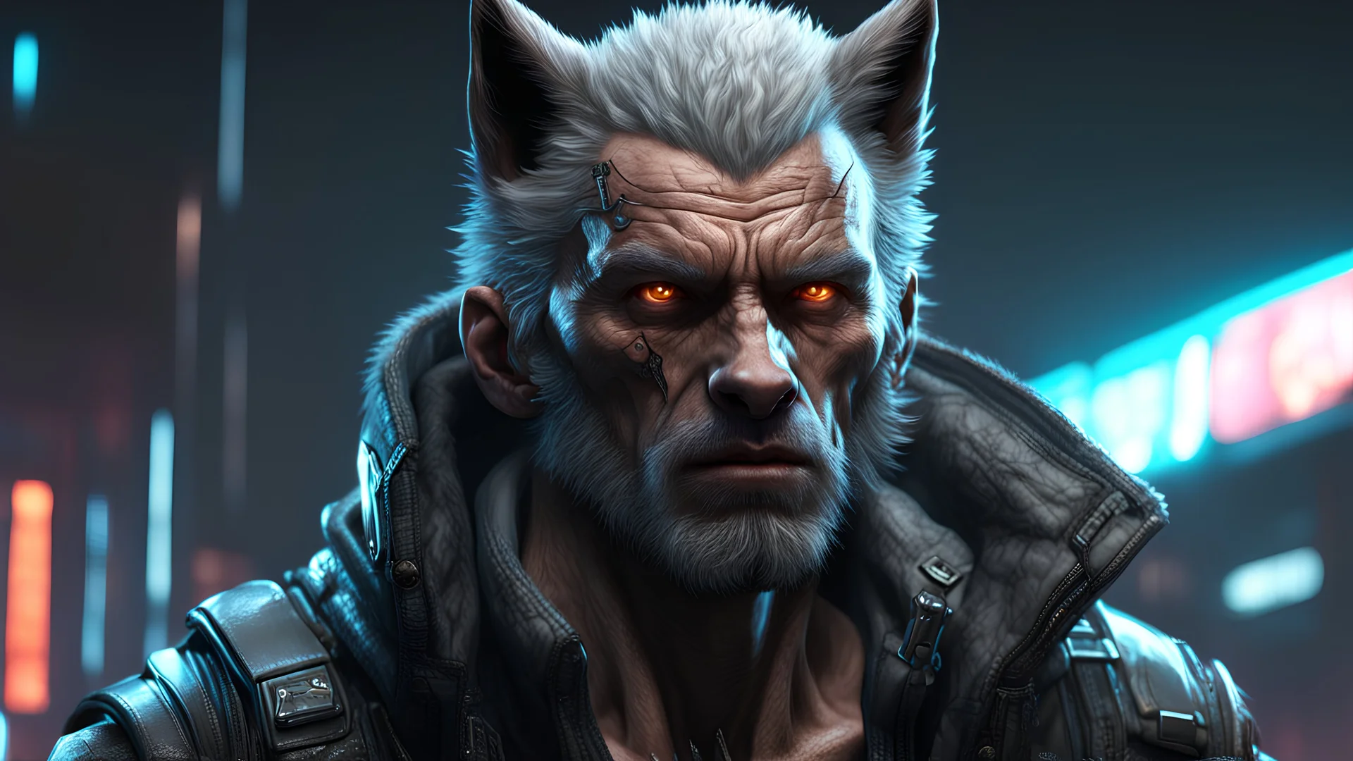 wolf man, cyberpunk fine rendering, high detail, high resolution, 8K