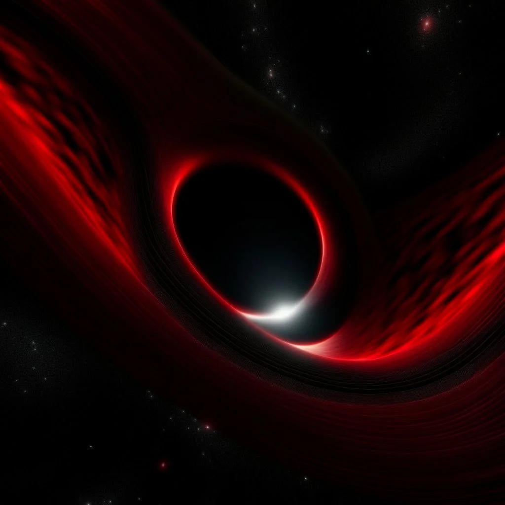 an ominous deep red and black black hole floating in deep space