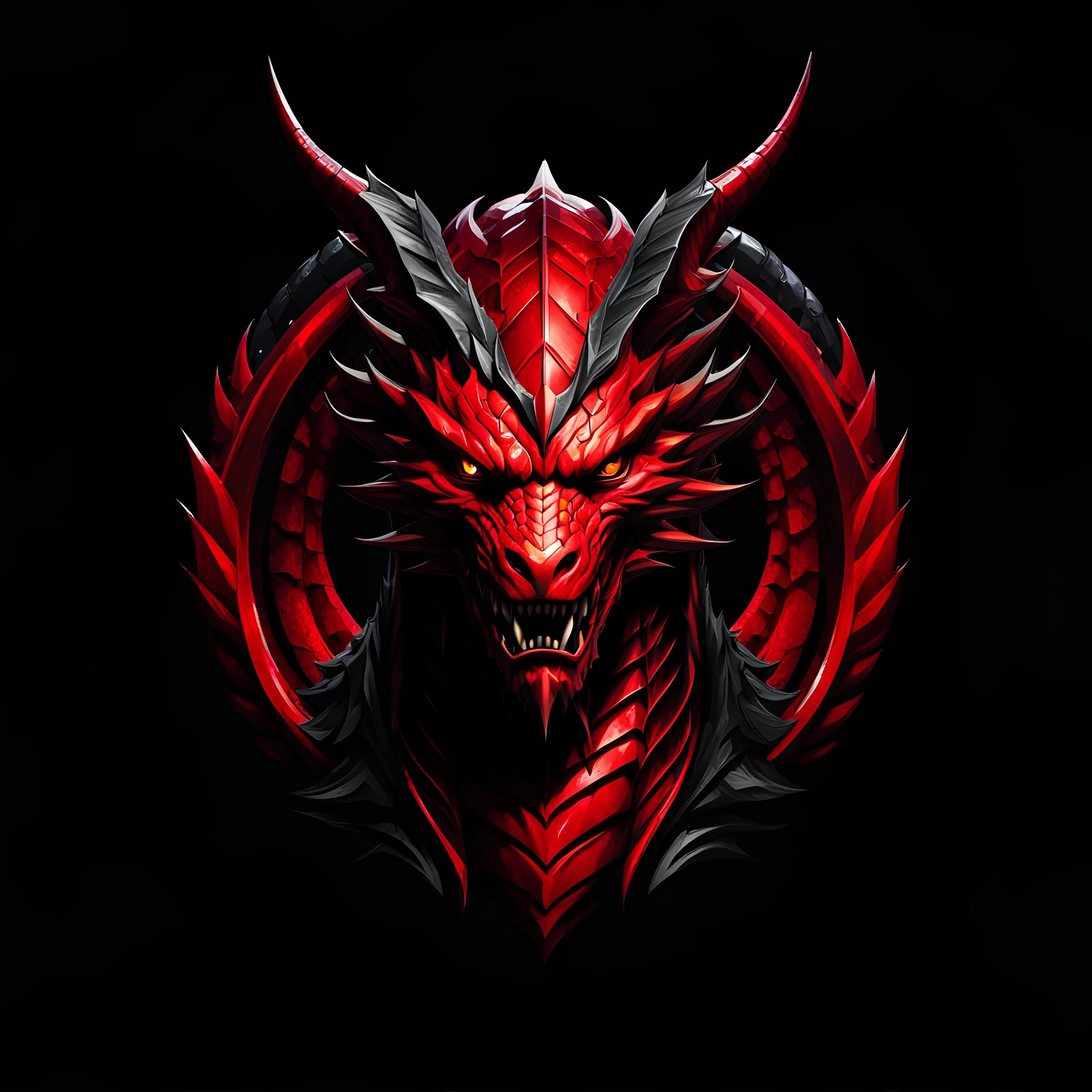 Logo de hombre dragón rojo con fondo negro calidad ultra