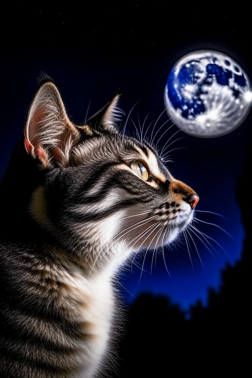 A cat staring into the moonlight sky