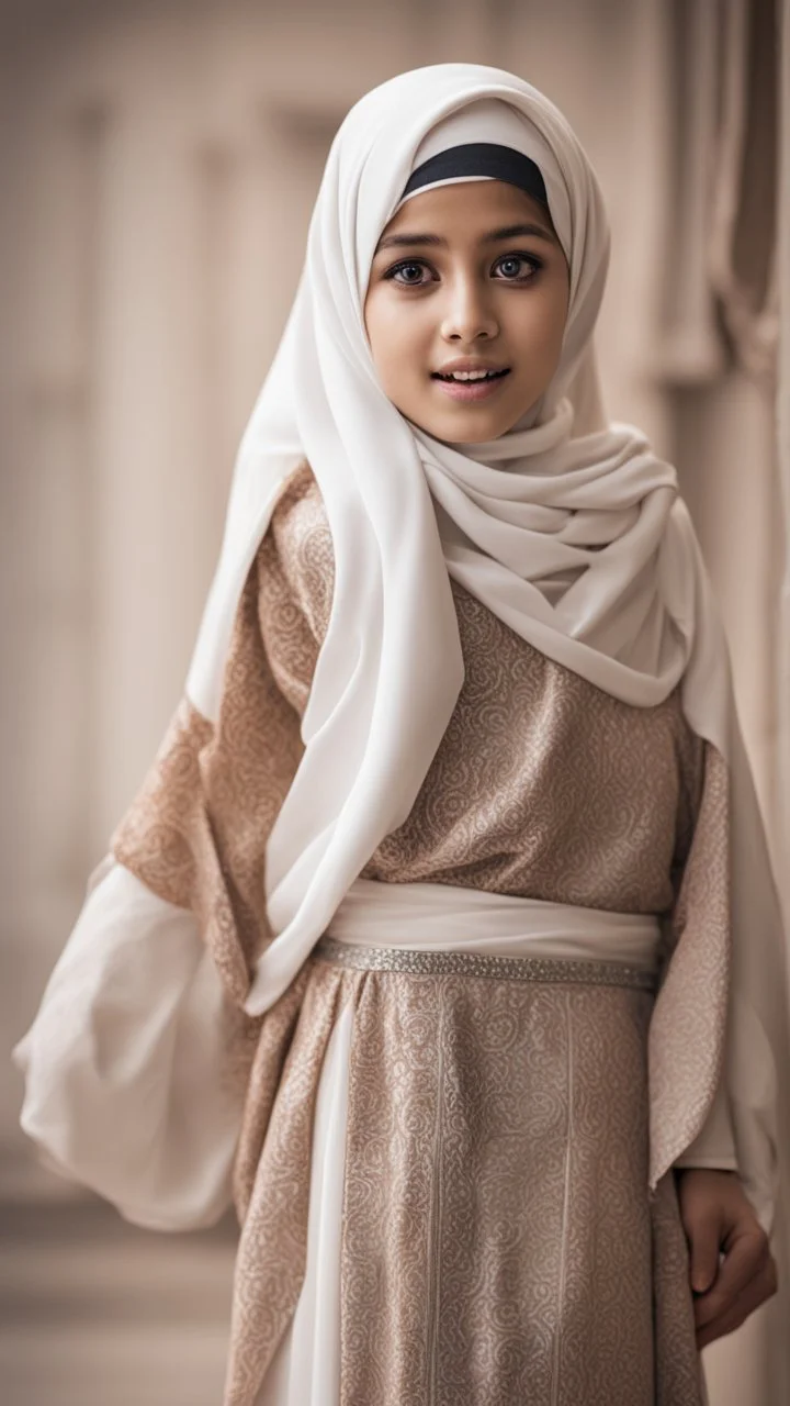 A Muslim girl in Arab dress gives her back to the screen