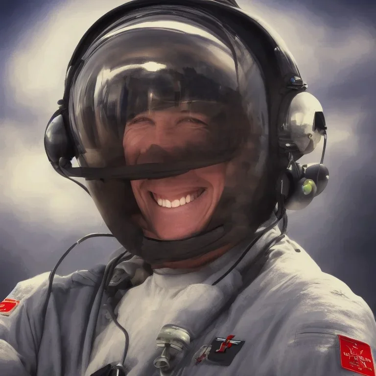 8K resolution portrait of a pilot smiling, digital art