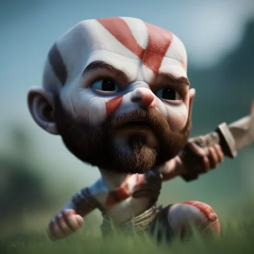 Cute baby video game god of war krotos, axe, mytology, 8k resulation, cinematic lighting, octane render, unreal engine 5