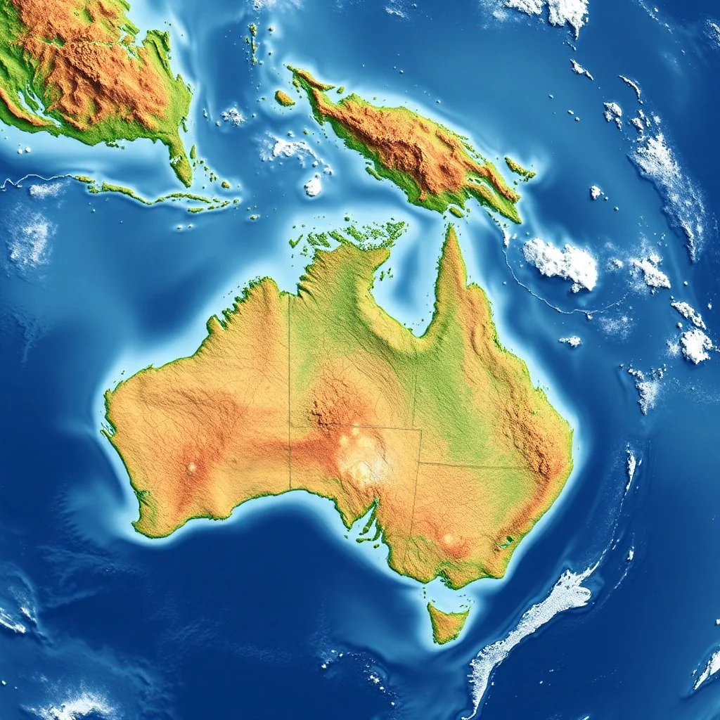 Alternate geography near the border between Australia and Greenland.