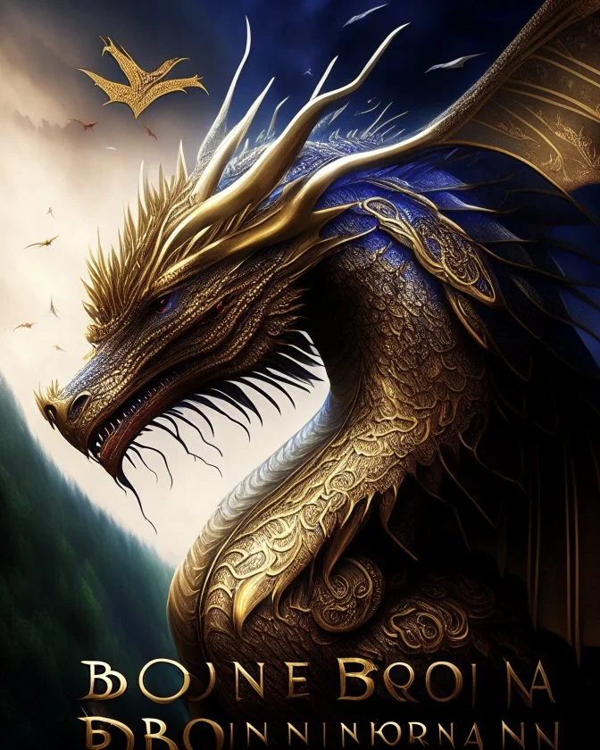 A regal dragon with text Story Of Borneo Land, shimmering scales and immense, powerful wings that can manipulate the elements and control the weather.