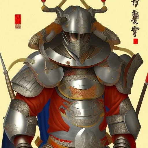 Ukiyo-e Style , Male Samuri in armour, full body and head