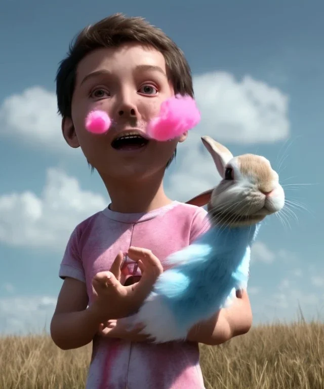 Ultra realistic speed clouds sky scene, wide angle view, child falling down with many Children background, rabbit head, inflatable monsters, circus dress style, feather color, free jumping flying, many trinkets, hair monster, many jelly beans, balls, color smoke, smile, happy, extreme, wind, clouds sea, 20,000 feet altitude, stratosphere, soft color, highly detailed, unreal engine 5, ray tracing, RTX, lumen lighting, ultra detail, volumetric lighting, 3d, finely drawn, high definition.