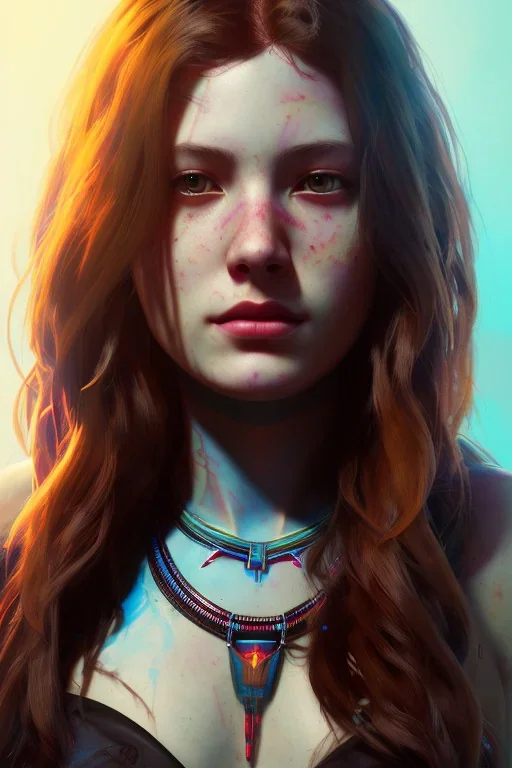 emma whatson, Native American, head and shoulders portrait, 8k resolution concept art portrait by Greg Rutkowski, Artgerm, WLOP, Alphonse Mucha dynamic lighting hyperdetailed intricately detailed Splash art trending on Artstation triadic colors Unreal Engine 5 volumetric lighting, long hair, brown eyes, black hair