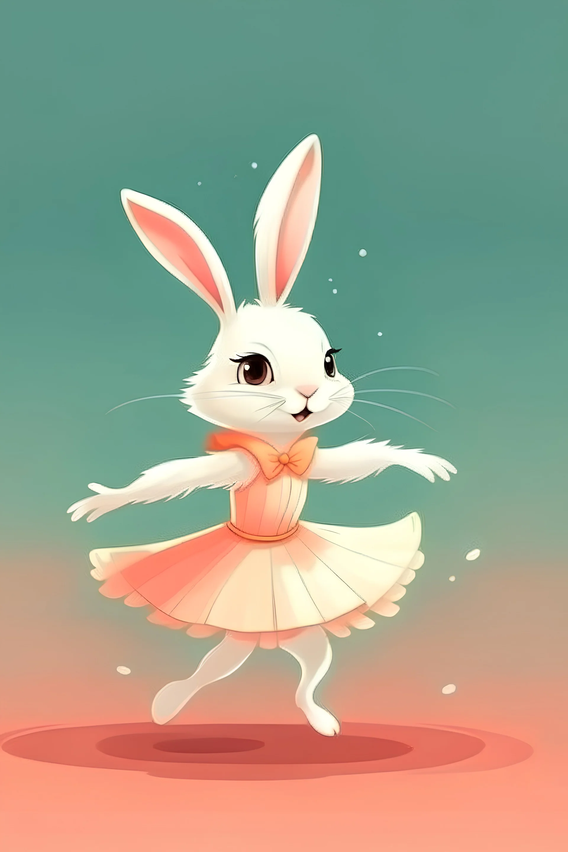 cartoon style: cute little rabbit ballerina doing pirouette