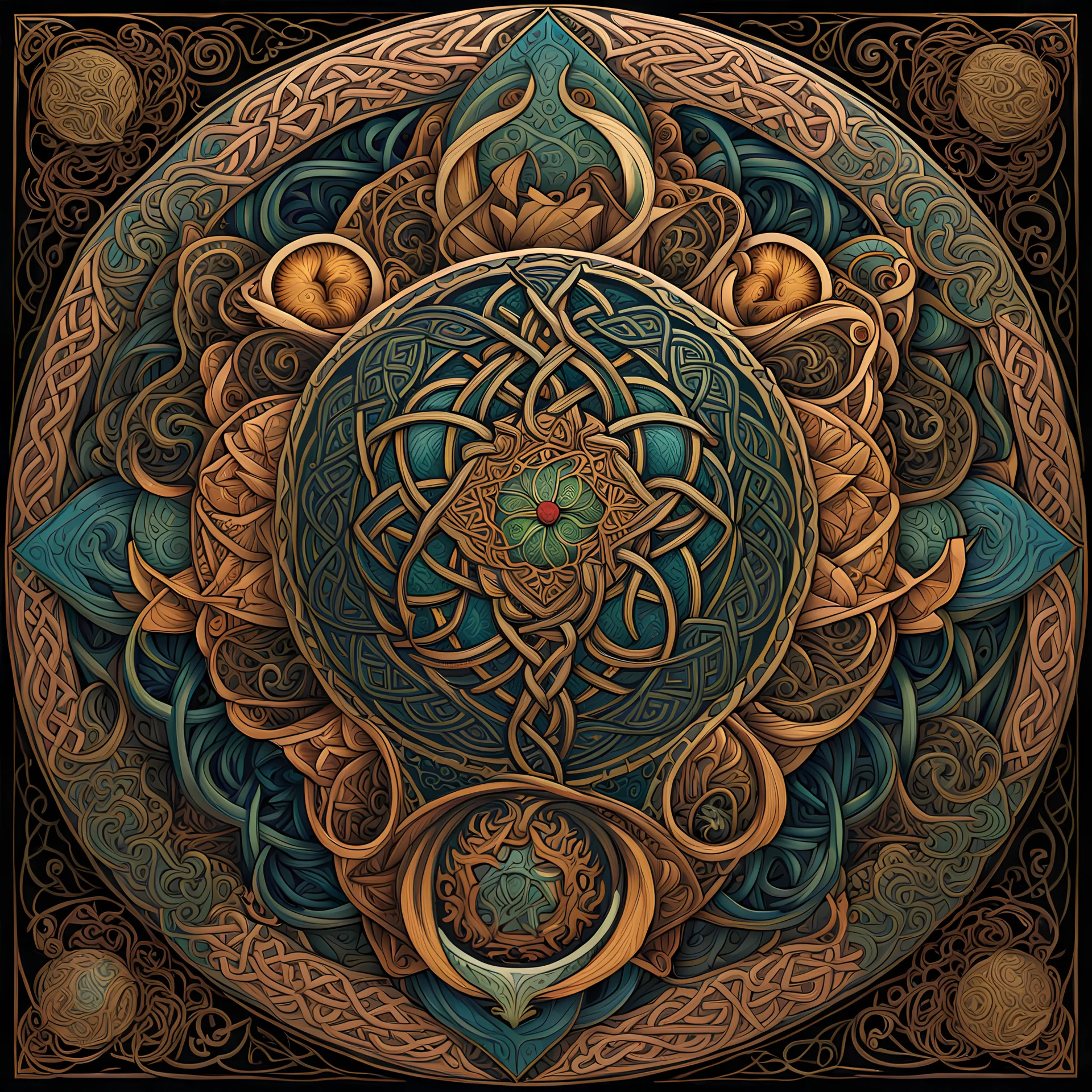 celtic planet earth I centered | symmetrical | key visual | intricate | highly detailed | iconic | precise lineart | vibrant and natural all round colors | comprehensive cinematic | alphonse mucha style illustration I very high resolution | sharp focus | poster | no watermarks I plain black background I image to fit within the square